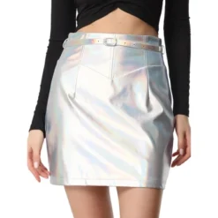 Allegra K Women's Metallic Bodycon Belted Short Shiny Skirt -Women Clothing Sale GUEST 33c552fb f37e 45ba a645 0c240408d9f5