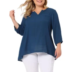 Agnes Orinda Women's Plus Size Sheer 3/4 Sleeve Flowy Split V Neck Blouse -Women Clothing Sale GUEST 3429b8be 78df 4053 a85c 43e7d0adc5a0