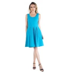 24seven Comfort Apparel Sleeveless Pleated Skater Dress With Pockets -Women Clothing Sale GUEST 36f8571f eb9e 4ca3 b727 6e34b1eee49c