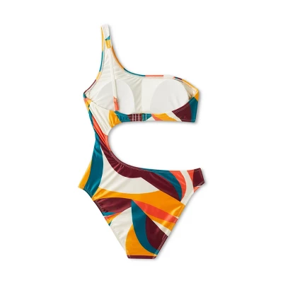 Women's One Shoulder Cut Out One Piece Swimsuit - Shade & Shore™ Multi Abstract Print 5 Women's One Shoulder Cut Out One Piece Swimsuit - Shade & Shore™ Multi Abstract Print - Image 5