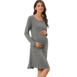 Cheibear Womens Casual Round Neck Maternity Long Sleeve Loungewear Dress With Pockets -Women Clothing Sale GUEST 39880049 4285 48ed b6af 4ff94605eeff
