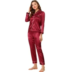 Allegra K Women's Satin Button Down Sleepshirt With Pants Halloween Pajama Set -Women Clothing Sale GUEST 39e14be7 e043 4112 bc60 f8ea8565fa40