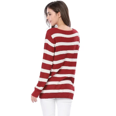 Allegra K Women Long Sleeves Drop Shoulder Loose Striped Sweater 4 Allegra K Women Long Sleeves Drop Shoulder Loose Striped Sweater - Image 4