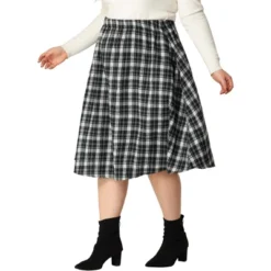 Agnes Orinda Women's Plus Size Velvet Plaid A-Line Elastic Waist Flare Skirts -Women Clothing Sale GUEST 3a30a1e7 5d3e 4e4e 8c3c fd96dd734053