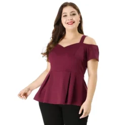 Agnes Orinda Women's Plus Size High Waist Sweetheart Cold Shoulder Peplum Blouse -Women Clothing Sale GUEST 3a80a0e0 c8ac 4774 8770 30cbb7cc317d