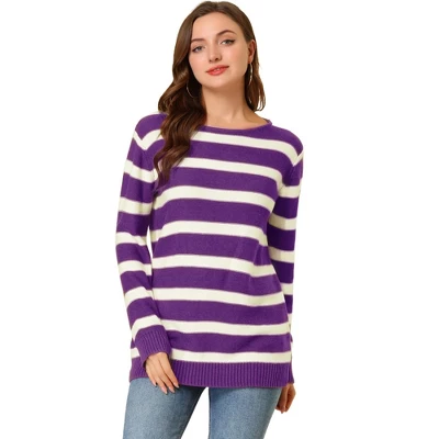Allegra K Women Long Sleeves Drop Shoulder Loose Striped Sweater 7 Allegra K Women Long Sleeves Drop Shoulder Loose Striped Sweater - Image 7