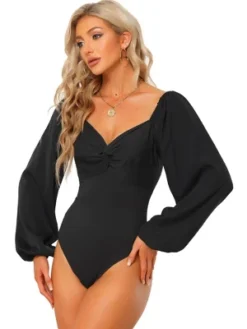 Allegra K Women's Sweetheart V Neck Puff Long Sleeve Bodysuits -Women Clothing Sale GUEST 3d165698 9a3e 4c42 bb62 f0bf53e02c6d