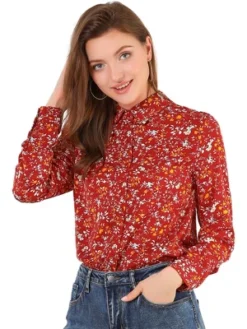 Allegra K Women's Point Collar Long Sleeve Button Down Floral Shirt -Women Clothing Sale GUEST 3d7a9c52 f5f3 4d26 b9ec fcaa8b6aac96