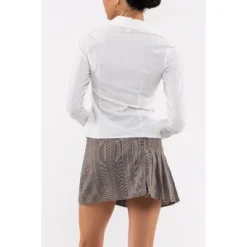 August Sky Women's Solid Shirred Button-Down Top