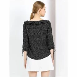 Allegra K Women's Vintage 3/4 Sleeve Boat Neck Ruffled Heart Dots Print Blouse -Women Clothing Sale GUEST 48d1df97 0a77 4992 be97 4bd8baca31ff