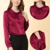 Allegra K Women's Ruched Long Sleeve Office Work Satin Blouses