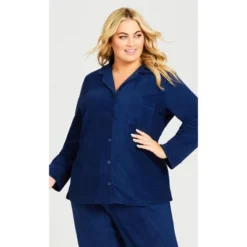 Women's Plus Size Button Fleece Top - Navy | AVENUE -Women Clothing Sale GUEST 4a2fb7e4 36b6 4301 af74 a36f59967f60