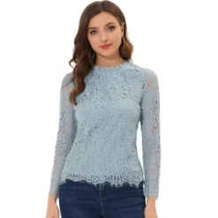 Allegra K Women's Lace Long Sleeve Ruffle Neck Floral Blouse -Women Clothing Sale GUEST 4cf73b5b e022 4261 9a12 659624482ea6