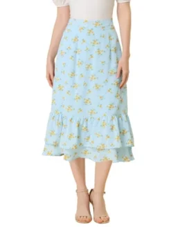 Allegra K Women's Chiffon Elastic Waist Ruffle Tiered Flowy Midi Printed Skirts -Women Clothing Sale GUEST 4d9399e8 dbfe 45b1 92bc 44808baa9c9d