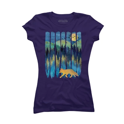 Junior's Design By Humans Fox Forest Night By Maryedenoa T-Shirt 9 Junior's Design By Humans Fox Forest Night By Maryedenoa T-Shirt - Image 9