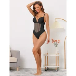 Allegra K Women's Mesh Panel Tummy Control Sculpting Leotard With Adjustable Straps -Women Clothing Sale GUEST 50143167 904e 4b84 b7db d8e93dcdc7db