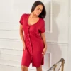 Women's Soft Knit Night Shirt, Short Sleeve Button Down Nightgown V-Neck Pajama Top