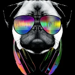 Junior's Design By Humans Rainbow Beat DJ Pug By Clingcling T-Shirt