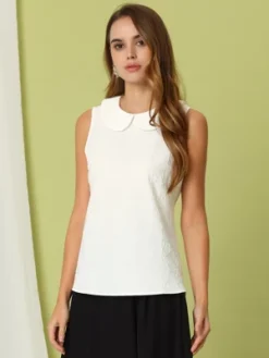 Allegra K Women's Casual Peter Pan Collar Sleeveless Jacquard Floral Tank Top -Women Clothing Sale GUEST 524283c9 e3d2 40c2 b6dd 8072f2c6fb50