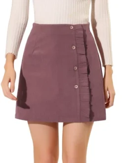 Allegra K Women's Corduroy Vintage Button Decor Ruffled Trim High Waist Mini Skirt -Women Clothing Sale GUEST 5247b593 be13 4f38 9d91 0eaff7f61318