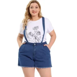 Agnes Orinda Women's Plus Size Denim Jumpsuit Shorts Fray Pocket Overalls Short Pants -Women Clothing Sale GUEST 52965b41 a5f9 4370 87a1 b769eeb4b036