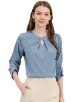 Allegra K Women's Work Office Keyhole Pleated Front Ruched 3/4 Sleeve Chiffon Blouse -Women Clothing Sale GUEST 5553445c 576c 427a 99f6 e36c1e1766ac