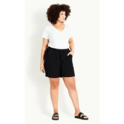Women's Plus Size Linen Blend Short - Black | EVANS -Women Clothing Sale GUEST 55c13fad 44c0 4fc9 a950 c07ec6f928d8