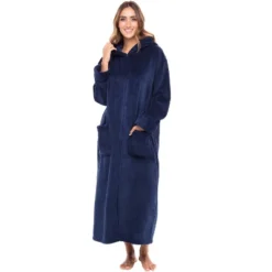 Women's Zip Up Fleece Robe With Hood, Soft Warm Plush Oversized Zipper Hooded Bathrobe -Women Clothing Sale GUEST 562513c7 e3bc 4d24 8bf4 bdbb56f79720
