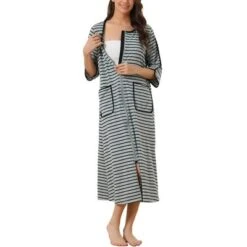 Cheibear Women's Zip Front Robe 3/4 Sleeve Striped Long Bathrobe Dress Pajama -Women Clothing Sale GUEST 5685eb54 412a 458c 8b6d ad0271814b50