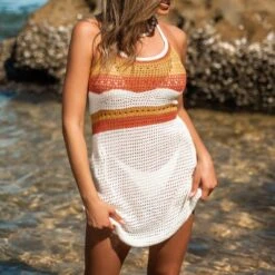 Women's Striped Crochet Mini Cover Up Dress - Cupshe -Women Clothing Sale GUEST 58143a17 39aa 487f bded 59c85322561b