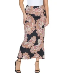 24seven Comfort Apparel Womens Black Paisley Print Foldover Maxi Skirt -Women Clothing Sale GUEST 59873ab0 0cea 4fbb b2a3 def37f405781