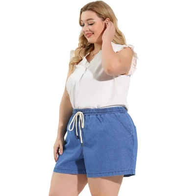 Agnes Orinda Women's Plus Size Denim Shorts Casual Drawstring Elastic Waist Jean Short Pants 3 Agnes Orinda Women's Plus Size Denim Shorts Casual Drawstring Elastic Waist Jean Short Pants - Image 3