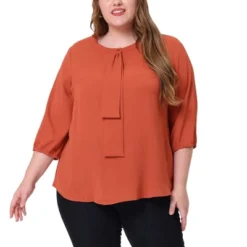 Agnes Orinda Women's Plus Size Chiffon 3/4 Sleeve Tie Front Work Elegant Blouse -Women Clothing Sale GUEST 5a36b822 8935 42d1 98d8 e8ceb3954266