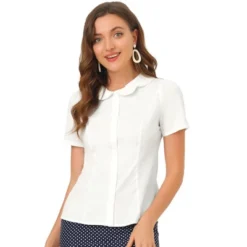Allegra K Women's Office Short Sleeve Peter Pan Collar Button Down Shirt -Women Clothing Sale GUEST 5a91219a 3050 4375 abb3 853dc637e6ec