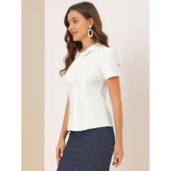 Allegra K Women's Office Short Sleeve Peter Pan Collar Button Down Shirt -Women Clothing Sale GUEST 5e011d66 6f07 48e5 b22b 2dbb9336d4bb