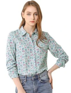 Allegra K Women's Point Collar Long Sleeve Button Down Floral Shirt -Women Clothing Sale GUEST 60c744a5 41d0 445f bb39 1d706bd3e229