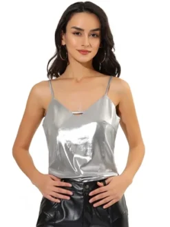 Allegra K Women's Metallic Shiny Party Tank Top Deep V Camisole Tops -Women Clothing Sale GUEST 625efd26 4644 4187 9b46 7cef9cdba09e