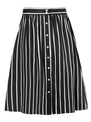 Allegra K Women's Stripes Button Front Elastic Back A-Line Midi Skirt 8 Allegra K Women's Stripes Button Front Elastic Back A-Line Midi Skirt - Image 8