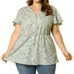 Agnes Orinda Women's Plus Size Peplum V Neck Smocked Waist Floral Chiffon Blouse -Women Clothing Sale GUEST 64357ef4 dee2 4806 b789 ece7a277d425