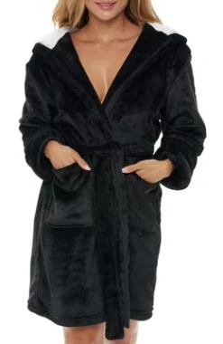 Women's Classic Plush Hooded Robe, Short Fleece Bathrobe With Hood -Women Clothing Sale GUEST 650bc43f 4e65 4da4 94d0 c35ab34f10ca