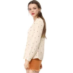 Allegra K Women's Heart Polka Dots Button Up Notched Lapel V Neck Shirts -Women Clothing Sale GUEST 651214cc 8fdc 4488 9fec dcdd9dc61d1d