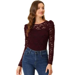 Allegra K Women's Vintage Semi-Sheer Puff Long Sleeve Embroidery Lace Floral Blouse -Women Clothing Sale GUEST 65bc93b4 fa8f 497f b881 84651b6351f4