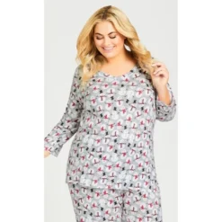 Women's Plus Size Snowman Hacci V Neck Sleep Top - Gray | AVENUE -Women Clothing Sale GUEST 660bf1c6 70d7 4c68 b182 cc08f0c338a0