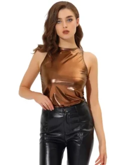 Allegra K Women's Party Shiny Sleeveless Club Metallic Tank Top -Women Clothing Sale GUEST 66561d34 14be 4943 9bbf 36985d8aeec2