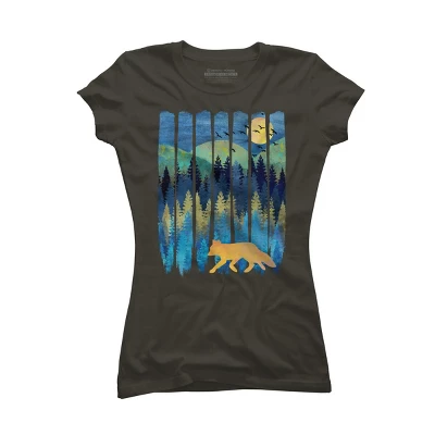 Junior's Design By Humans Fox Forest Night By Maryedenoa T-Shirt 6 Junior's Design By Humans Fox Forest Night By Maryedenoa T-Shirt - Image 6