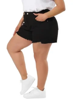 Agnes Orinda Women's Plus Size Denim Mid-Rise Stretchy Raw Hem Casual Jean Shorts -Women Clothing Sale GUEST 687fd84d 4973 4af9 97eb d9c4d8d3e615