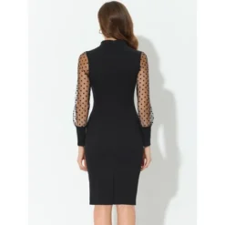 Allegra K Women's Mock Neck Mesh Dots Long Sleeve Button Decor Sheath Midi Dress -Women Clothing Sale GUEST 6b5d9339 0109 4a72 beed d62b37709cde