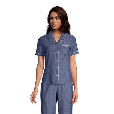 Lands' End Women's Short Sleeve Cotton Poplin Pajama Shirt 5 Lands' End Women's Short Sleeve Cotton Poplin Pajama Shirt - Image 5