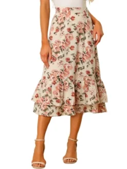 Allegra K Women's Chiffon Elastic Waist Ruffle Tiered Flowy Midi Printed Skirts -Women Clothing Sale GUEST 6d81b247 4867 4f69 9053 336688758368