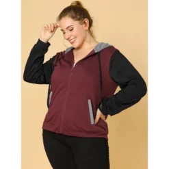 Agnes Orinda Women's Plus Size Casual Hood Color Block Zip Up Hoodie Jacket With Pocket -Women Clothing Sale GUEST 6e17e1b9 cd86 4d72 af17 dc9ecb553b46